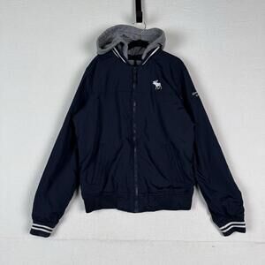 Abercrombie and Fitch Removable Hood Baseball‎ Jacket Blue Boys Youth XL (16)